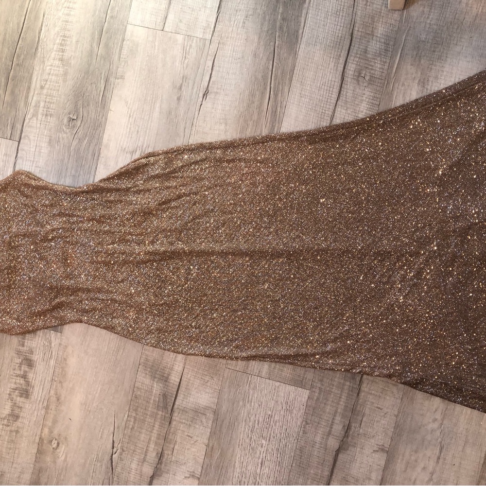 Elegant Gold Sparkle Halter Evening Gown by Jump Apparel
